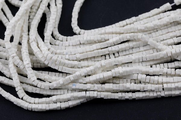 White Jasper Heishi Cube Beads 12.5mm 15.5" Strand- Extra Fine