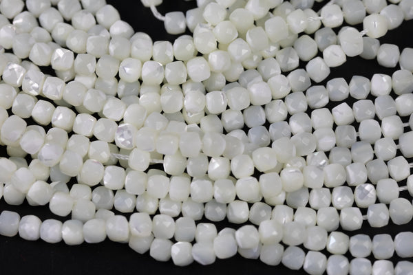 White - Mother of Pearl Shell Faceted Cube Beads Size 4mm 15.5" Strand