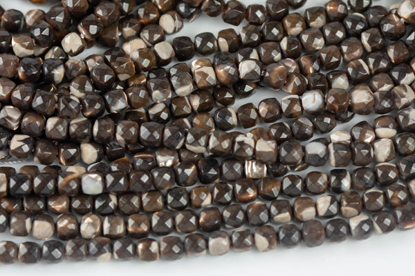 Dark Brown- Mother of Pearl Shell Faceted Cube Beads Size 4mm 15.5" Strand