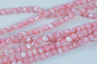 Pink - Mother of Pearl Shell Faceted Cube Beads Size 4mm 15.5" Strand