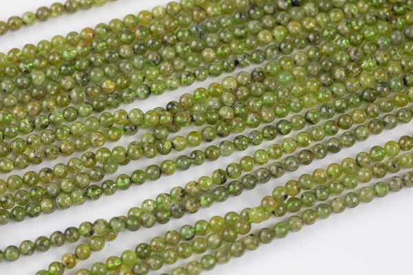 Natural Beautiful TINY 4mm Green Garnet- Round- 15 inch strand