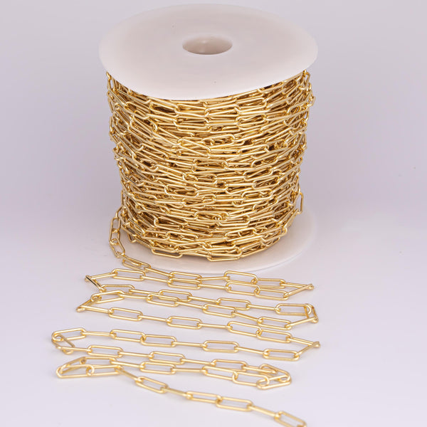 5x15mm Paperclip Chain 18K PVD ION Gold Plated Chain by the yard