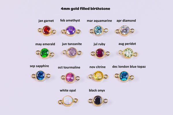 4mm Gold Filled Connector 14/20 or Sterling Silver Add-On Birthstone Made in USA Real 14k Gold Filled Charm and Connector