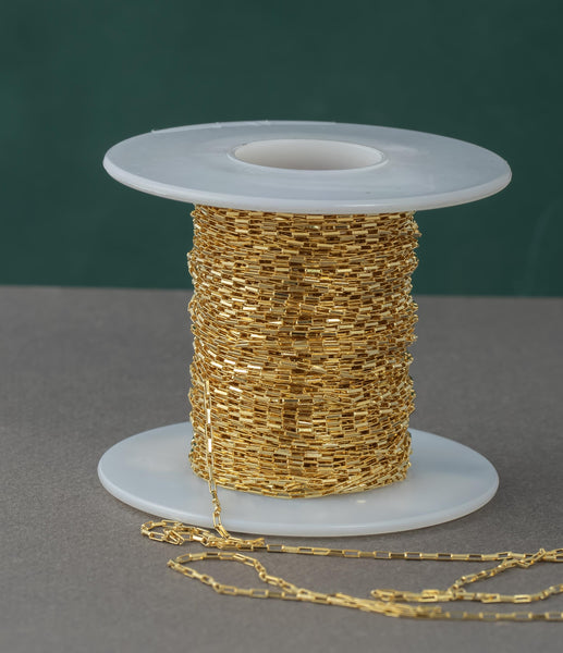 Gold Filled Flat Tubed Rectangular Chain 1.3x3mm links- Wholesale, USA Made, Chain by foot- Paper Clip Chain Permanent Jewelry Chain