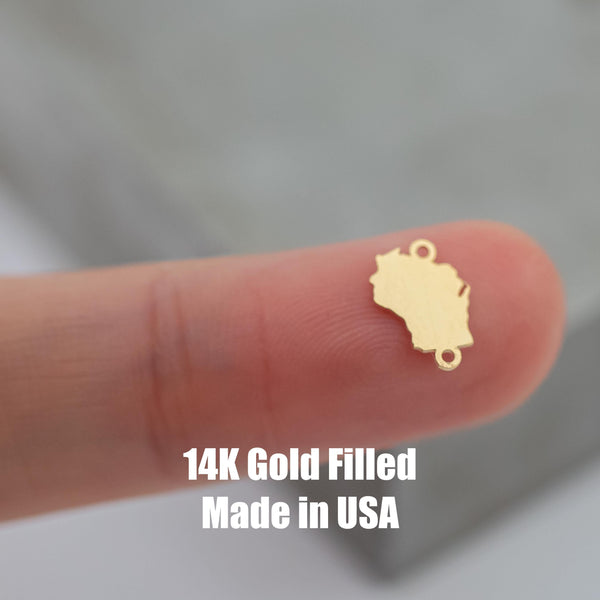 Permanent Wisconsin State Shape Connector - 14kt gold filled or Sterling Silver - Made in the USA - Custom Permanent Jewelry Charm
