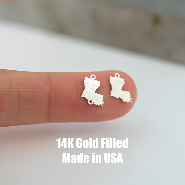 Permanent Louisiana State Shape Connector - 14kt gold filled or Sterling Silver - Made in the USA - Custom Permanent Jewelry Charm