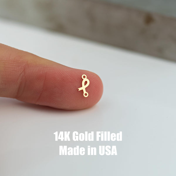 Tiny Cancer Ribbon Permanent Jewelry Connector or Charm- Intricate Detail - 14kt gold filled or Sterling Silver - Made in the USA