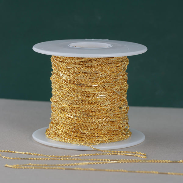 1.7mm Gold-filled Satellite Hammered Bar Chain by the Foot- Wholesale- 11mm Hammered Section