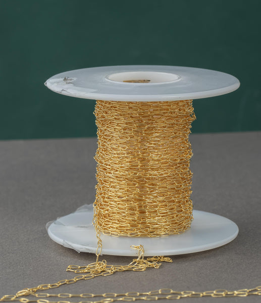 Gold Filled Round Tubed Chain, Elongated Oval Chain, 5 x 2 mm links, , Wholesale, USA Made, Chain by foot- Paper Clip Chain