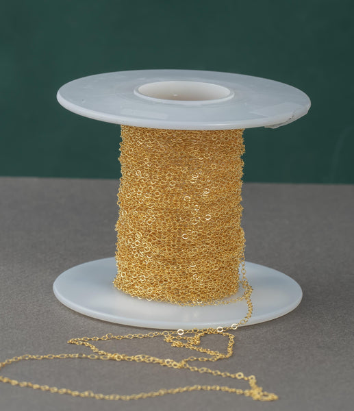 1.3mm -1.5mm Gold-filled Chain by the foot or 10 feet-- Flat Chain Permanent Jewelry Chain
