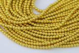 Gorgeous Matte Yellow Gold Hematite Smooth Round Loose Beads - Natural Hematite Gold Plated in 6mm 8mm 10mm 12mm Full Strand 16" AAA Quality