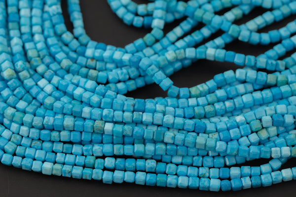 Turquoise Faceted Cube Beads Size 4mm 15.5" Strand