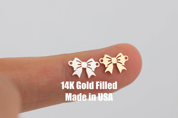 Set of 2 x 14Kt Gold Filled Sterling Silver Bow Connectors - Cute Bow Link Bracelet or Necklace - Permanent Jewelry Supply-Made in the USA