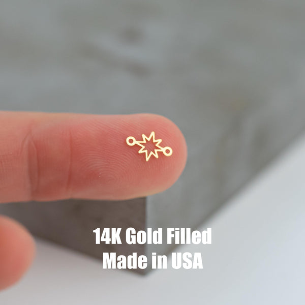 North Star Outline Permanent Jewelry Connector or Charm- Intricate Detail - 14kt gold filled or Sterling Silver - Made in the USA