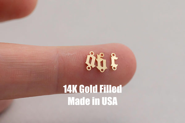 Gothic Letter Connectors 14K Gold Filled Made in USA - 8mm Alphabet Connector for Bracelet - Initial Charm Disk Permanent Jewelry Supplies