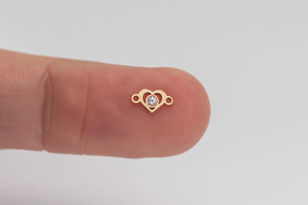 Set of 2 x heart Connector - 14kt Gold Filled or Sterling Silver Evil Eye for Bracelet - CZ Eye Charm - Permanent Jewelry Supply