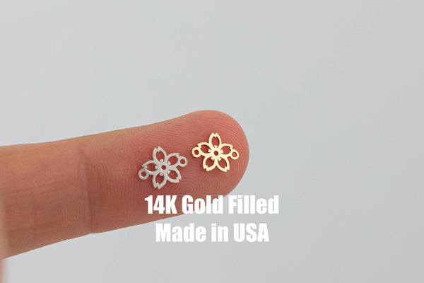 Set of 2 x 14Kt Gold Filled or Sterling Silver Cherry Blossom Connector - Flower Link Bracelet Sakura Link - Permanent Jewelry Supply