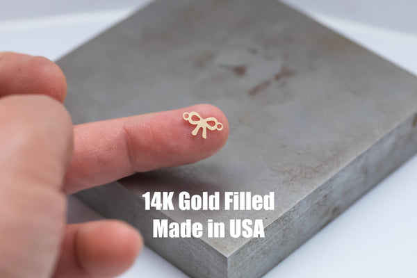 Permanent Jewelry Bow Ribbon Connector 2 sizes- 14kt gold filled or Sterling Silver - Made in the USA - Custom
