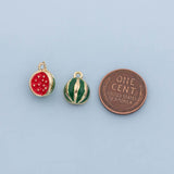 Watermelon fruit Charm 18K Gold Filled Silver Charm Bar Bracelet Necklace Charms Minimalist for DIY Jewelry Making Supply Pave CZ
