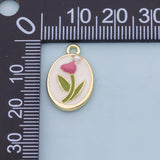 Rose flower Charm 18K Gold Filled Silver Charm Bar Bracelet Necklace Charms Minimalist for DIY Jewelry Making Supply Pave CZ