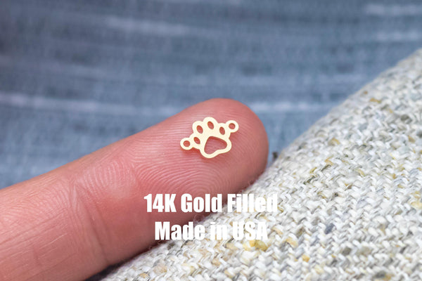 2 pcs Dog Paw Connector 14K Gold Filled Sterling Silver Paw Print Connectors Dog Paw Link for Bracelet or Necklace Permanent Jewelry Supply