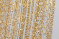 14k Gold PVD Plated Chain Large Assortment - Tarnish Resistant Popular Style - Sold by the yard
