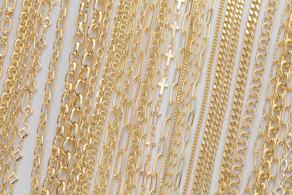 14k Gold PVD Plated Paperclip and Oval Chain Large Assortment - Tarnish Resistant Popular Style - Sold by the yard