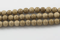 Natural Fossil Coral in Dark Tan, available in smooth round, 4mm, 6mm, 8mm, 10mm, 12mm Smooth Gemstone Beads