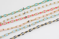 Stainless Steel Elongate Oval Enamel Chain by Yard, PVD Stainless Plating Wholesale bulk Roll Chain Jewelry
