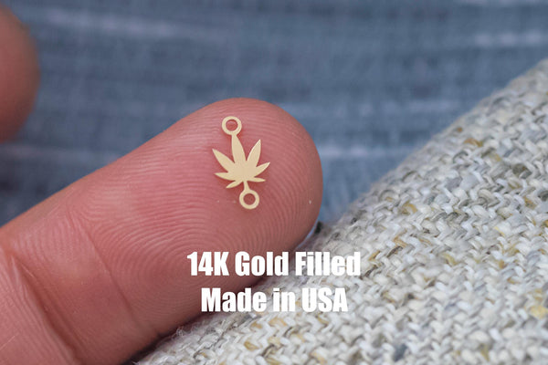 gold filled Marijuana Cannabis Leaf weed connector - silver or gold filled- permanent jewelry word connectors- charm, pendant, 7 mm tall