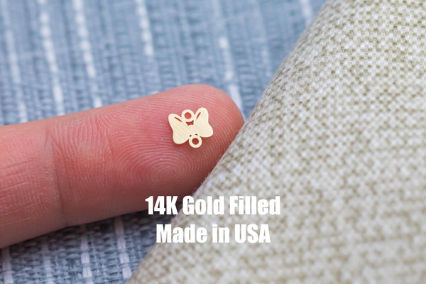 Bow tie Mouse Jewelry Connector or Charm - Cherries Intricate Detail - 14kt gold filled or Sterling Silver - Made in the USA - Custom