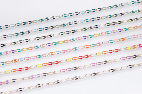 Dainty Multi color Enamel Rolo Cable Paperclip Chain by Yard, Link Cable Thick Elongate Chain, Wholesale bulk Roll Chain Jewelry