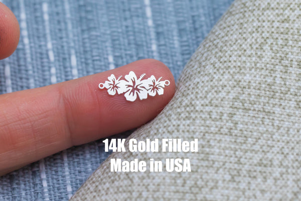 Triple Hibiscus Connector - 14Kt Gold Filled Sterling Silver - Hawaii State Flower- Hibiscus Connectors - Permanent Jewelry Supply