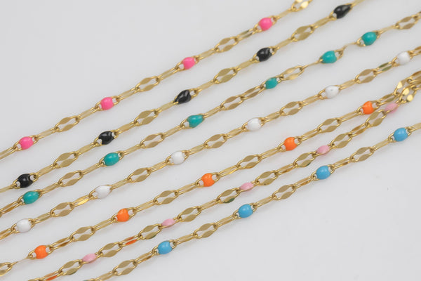 PVD Stainless Steel Enamel Chain for Permanent Jewelry by Yard, PVD Stainless Plating Wholesale bulk Roll Chain Jewelry