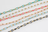 Stainless Steel Elongate Oval Enamel Chain by Yard, pvd Stainless Plating Wholesale bulk Roll Chain Jewelry