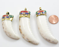 Tibetian Horn in conch shell with Turquiose In Lay made out of mother of pearl