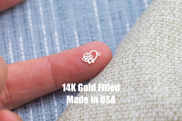 Heart Paw Design- Regular Size Connector or Charm - Intricate Detail - 14kt gold filled or Sterling Silver - Made in the USA - Custom