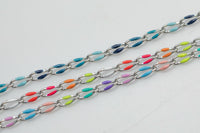 Dainty Multi color Stainless Enamel Rolo Cable Paperclip Chain by Yard, Link Cable Thick Elongate Chain, Wholesale bulk Roll Chain Jewelry