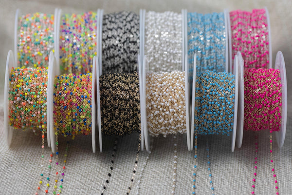 1.5mm Gold-filled Or Sterling Silver Multi Enamel Chain by the foot or 50 feet-- Permanent Jewelry Chain-