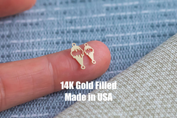 Ice Cream Cone Connector - Tiny 14Kt Gold Filled or Sterling Silver Connectors- for Bracelet or Necklace - Permanent Jewelry Supply
