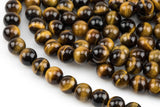 Natural A Quality Tiger's Eye Beads smooth round sizes 6mm 8mm 10mm 12mm High Quality Full Strand 15.5 inch Strand Gemstone Beads