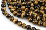 Natural A Quality Tiger's Eye Beads smooth round sizes 6mm 8mm 10mm 12mm High Quality Full Strand 15.5 inch Strand Gemstone Beads
