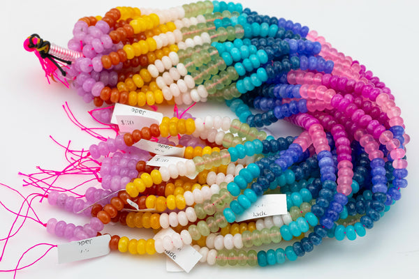 Multi-color Jade Rondelle Beads Smooth Rondelle Beads Size 5x8mm 15.5'' Strand Multicolor