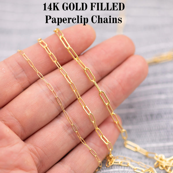 Gold Filled Paperclip chain flat - 14K Gold Filled - Made in USA - 120GF 1420GF 2.0mm 2.5mm 3.2mm