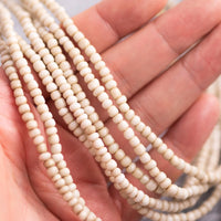 Real Ethiopian African Glass Beads 23" inches Eggshell Beige Heishi Rondelle Spacers 4mm 4.5mm about 195 beads