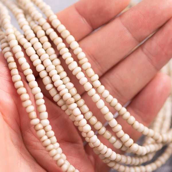 Real Ethiopian African Glass Beads 23" inches Eggshell Beige Heishi Rondelle Spacers 4mm 4.5mm about 195 beads