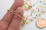 1.5mm Gold-filled Or Sterling Silver Multi Enamel Chain by the foot or 50 feet-- Permanent Jewelry Chain-