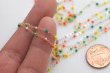 1.5mm Gold-filled Or Sterling Silver Multi Enamel Chain by the foot or 50 feet-- Permanent Jewelry Chain-