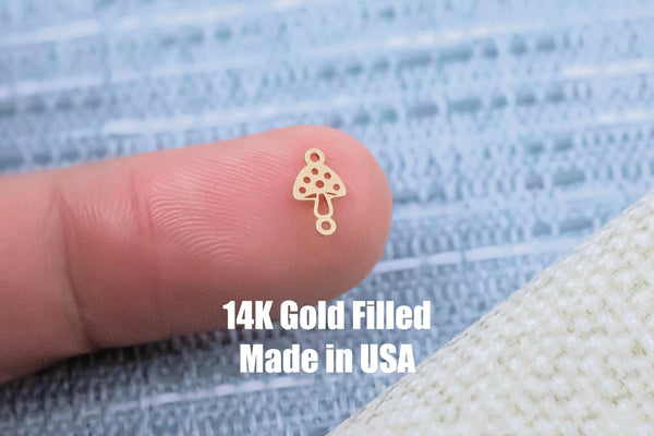 Mushroom Simple Jewelry Connector or Charm - Intricate Detail - 14kt gold filled or Sterling Silver - Made in the USA - Custom