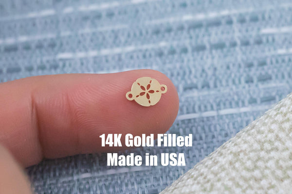 Sand Dollar Simple Jewelry Connector or Charm - Intricate Detail - 14kt gold filled or Sterling Silver - Made in the USA - Custom